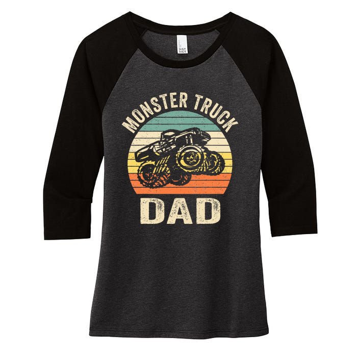 Monster Truck Dad Retro Vintage Monster Truck Women's Tri-Blend 3/4-Sleeve Raglan Shirt