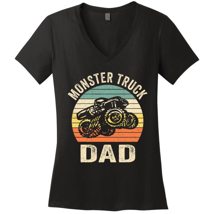 Monster Truck Dad Retro Vintage Monster Truck Women's V-Neck T-Shirt