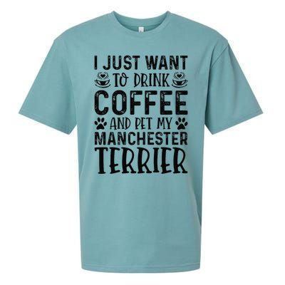 Manchester Terrier Dog Owner Coffee Lover Funny Dog Mom Sueded Cloud Jersey T-Shirt