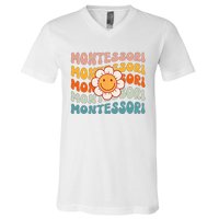 Montessori Teacher Daisy Colorful V-Neck T-Shirt