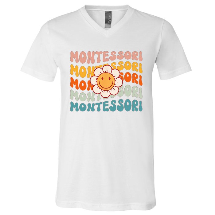 Montessori Teacher Daisy Colorful V-Neck T-Shirt