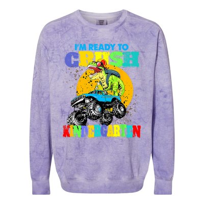 Monster Truck Dinosaur Im Ready To Crush Kindergarten Colorblast Crewneck Sweatshirt