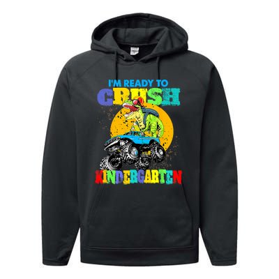 Monster Truck Dinosaur Im Ready To Crush Kindergarten Performance Fleece Hoodie