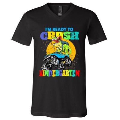 Monster Truck Dinosaur Im Ready To Crush Kindergarten V-Neck T-Shirt