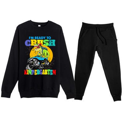 Monster Truck Dinosaur Im Ready To Crush Kindergarten Premium Crewneck Sweatsuit Set