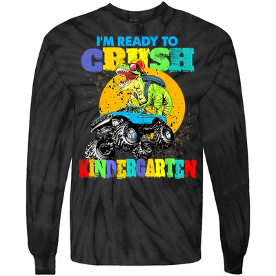 Monster Truck Dinosaur Im Ready To Crush Kindergarten Tie-Dye Long Sleeve Shirt