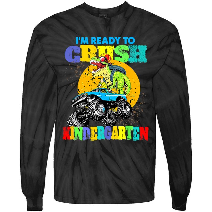 Monster Truck Dinosaur Im Ready To Crush Kindergarten Tie-Dye Long Sleeve Shirt