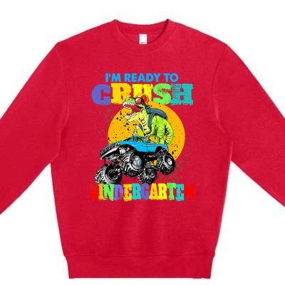 Monster Truck Dinosaur Im Ready To Crush Kindergarten Premium Crewneck Sweatshirt