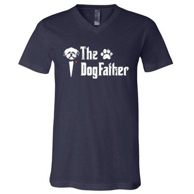 Men The Dogfather Shih Tzu Dog Dad Fathers Day Gift V-Neck T-Shirt