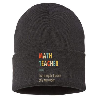 Math Teacher Definition Funny Teaching School Teacher Sustainable Knit Beanie