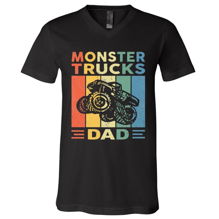 Monster Truck Dad Retro Vintage Monster Truck V-Neck T-Shirt