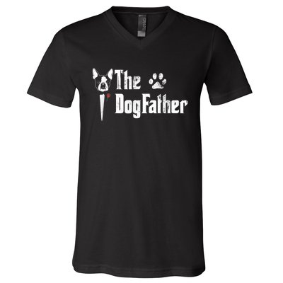 Men The Dogfather Boston Terrier Dog Dad Fathers Day V-Neck T-Shirt