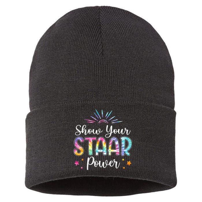 Motivational Testing Day Teacher Show Your STAAR Power Sustainable Knit Beanie