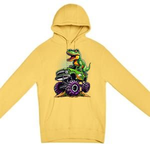 Monster Truck Dinosaur Trex Birthday Boy Premium Pullover Hoodie