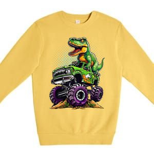 Monster Truck Dinosaur Trex Birthday Boy Premium Crewneck Sweatshirt