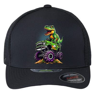 Monster Truck Dinosaur Trex Birthday Boy Flexfit Unipanel Trucker Cap