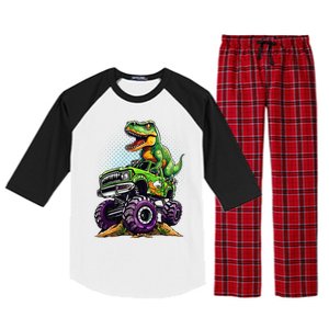 Monster Truck Dinosaur Trex Birthday Boy Raglan Sleeve Pajama Set