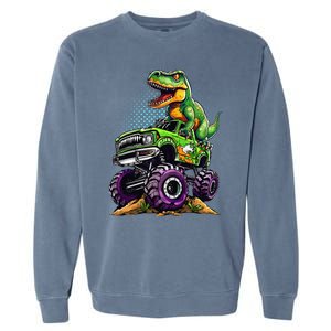 Monster Truck Dinosaur Trex Birthday Boy Garment-Dyed Sweatshirt