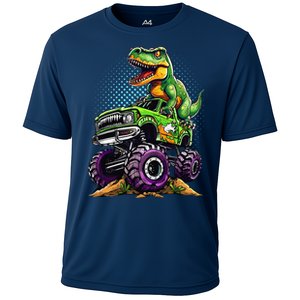 Monster Truck Dinosaur Trex Birthday Boy Cooling Performance Crew T-Shirt