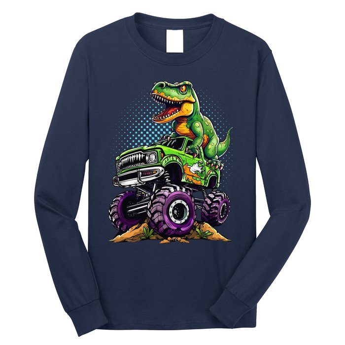 Monster Truck Dinosaur Trex Birthday Boy Long Sleeve Shirt