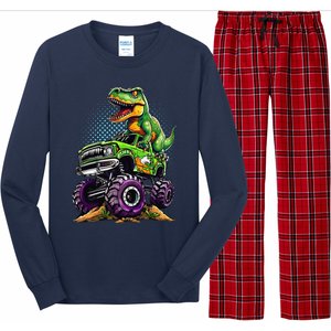 Monster Truck Dinosaur Trex Birthday Boy Long Sleeve Pajama Set