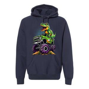 Monster Truck Dinosaur Trex Birthday Boy Premium Hoodie