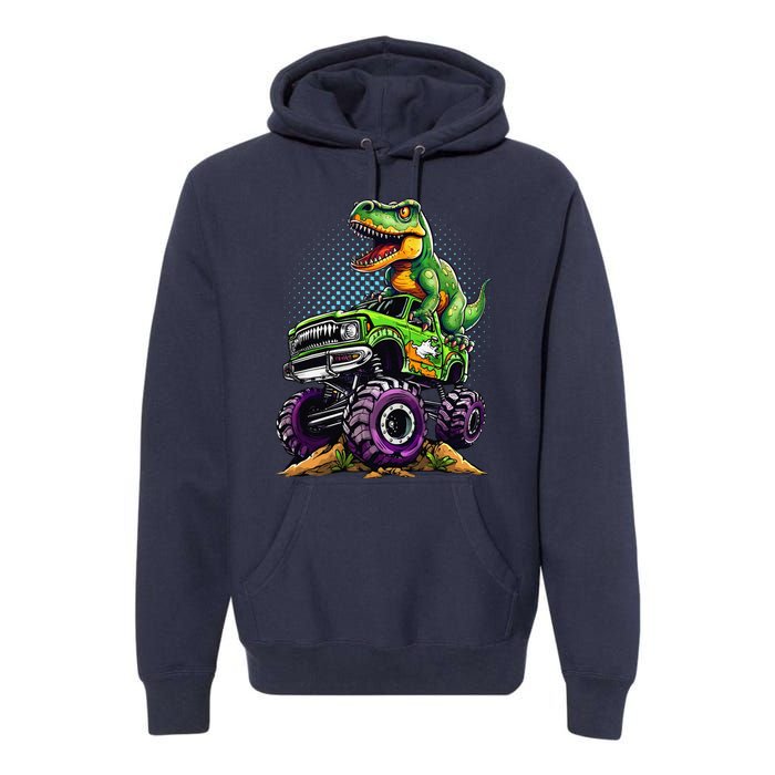 Monster Truck Dinosaur Trex Birthday Boy Premium Hoodie