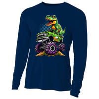 Monster Truck Dinosaur Trex Birthday Boy Cooling Performance Long Sleeve Crew