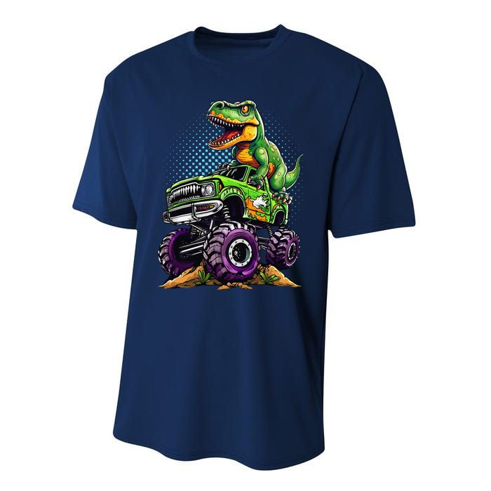 Monster Truck Dinosaur Trex Birthday Boy Performance Sprint T-Shirt