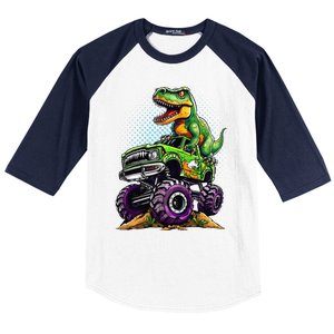 Monster Truck Dinosaur Trex Birthday Boy Baseball Sleeve Shirt