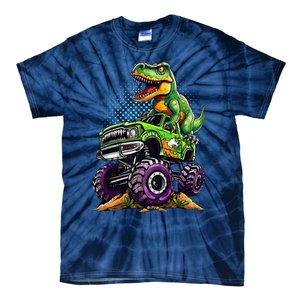 Monster Truck Dinosaur Trex Birthday Boy Tie-Dye T-Shirt