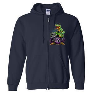 Monster Truck Dinosaur Trex Birthday Boy Full Zip Hoodie