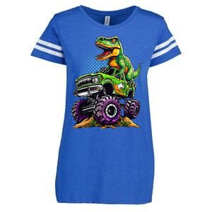 Monster Truck Dinosaur Trex Birthday Boy Enza Ladies Jersey Football T-Shirt