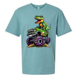 Monster Truck Dinosaur Trex Birthday Boy Sueded Cloud Jersey T-Shirt