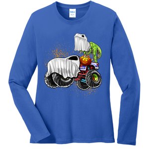 Monster Truck Dinosaur Ghost Halloween TrickOrTreating Cute Gift Ladies Long Sleeve Shirt