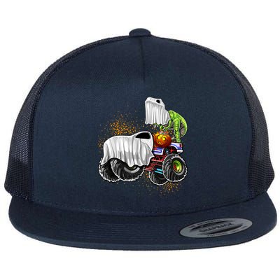 Monster Truck Dinosaur Ghost Halloween TrickOrTreating Cute Gift Flat Bill Trucker Hat