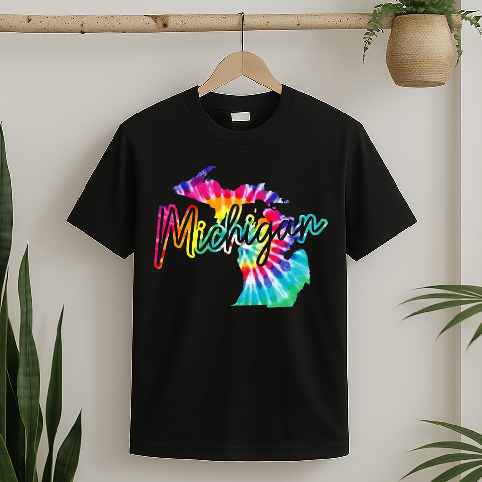 Michigan Tie Dye State Map Pride Hippie Vintage Retro T-Shirt