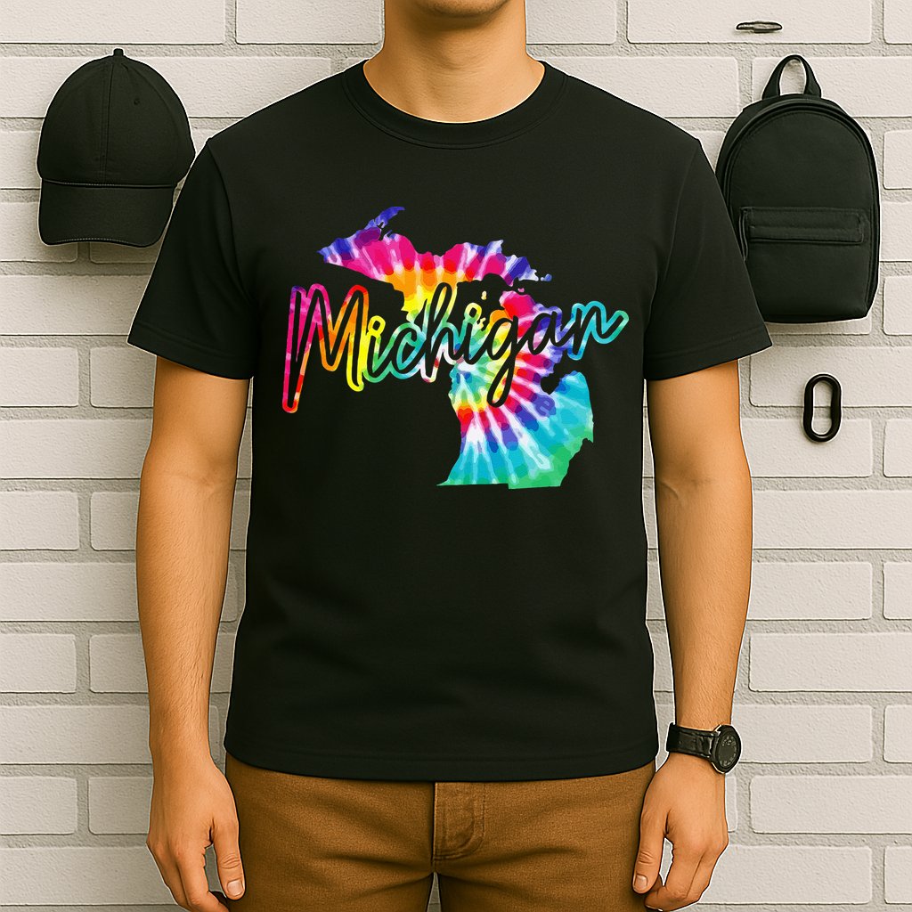 Michigan Tie Dye State Map Pride Hippie Vintage Retro T-Shirt