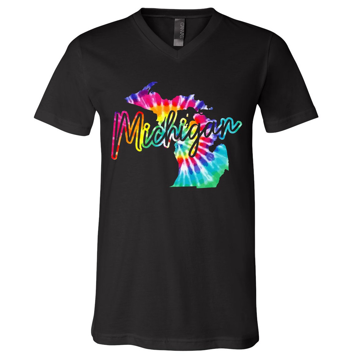 Michigan Tie Dye State Map Pride Hippie Vintage Retro V-Neck T-Shirt