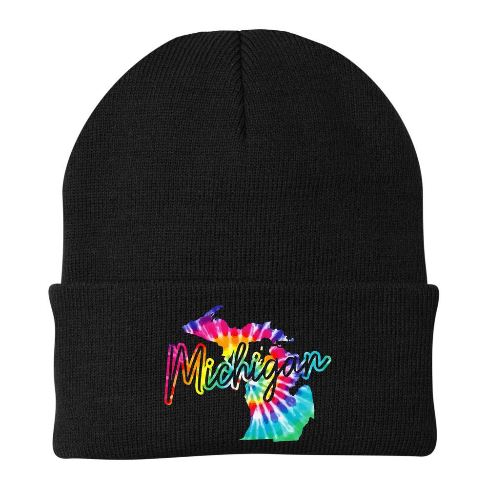 Michigan Tie Dye State Map Pride Hippie Vintage Retro Beanie
