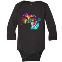 Michigan Tie Dye State Map Pride Hippie Vintage Retro Baby Long Sleeve Bodysuit