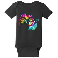 Michigan Tie Dye State Map Pride Hippie Vintage Retro Baby Bodysuit