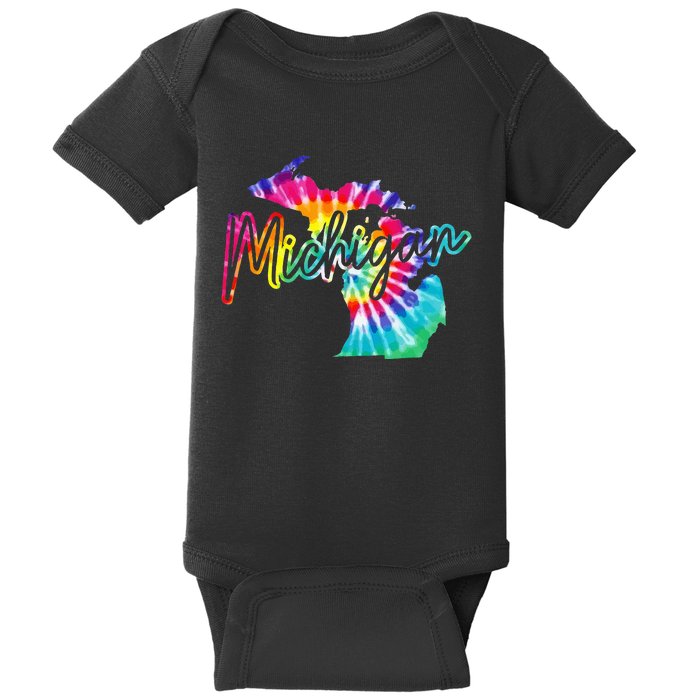 Michigan Tie Dye State Map Pride Hippie Vintage Retro Baby Bodysuit