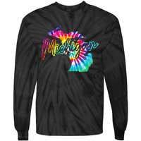 Michigan Tie Dye State Map Pride Hippie Vintage Retro Tie-Dye Long Sleeve Shirt