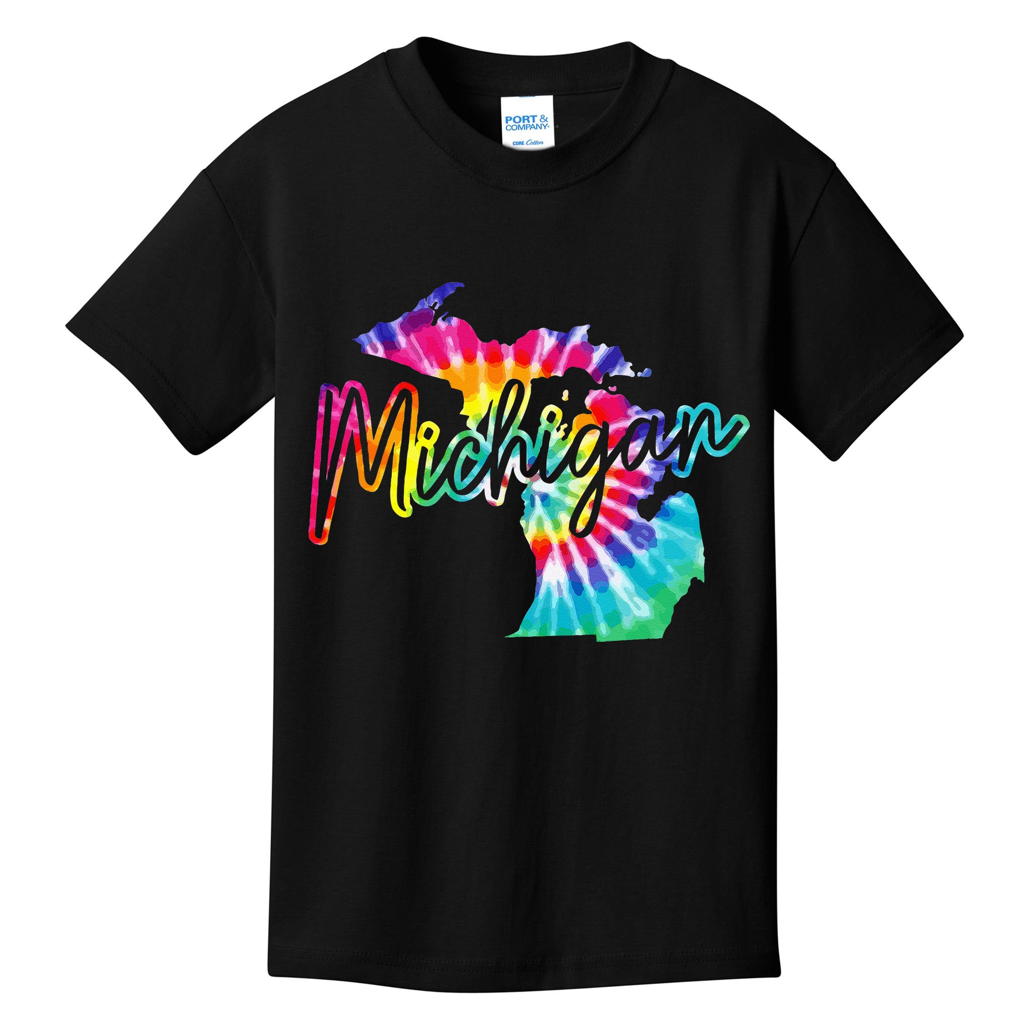 Michigan Tie Dye State Map Pride Hippie Vintage Retro Kids T-Shirt