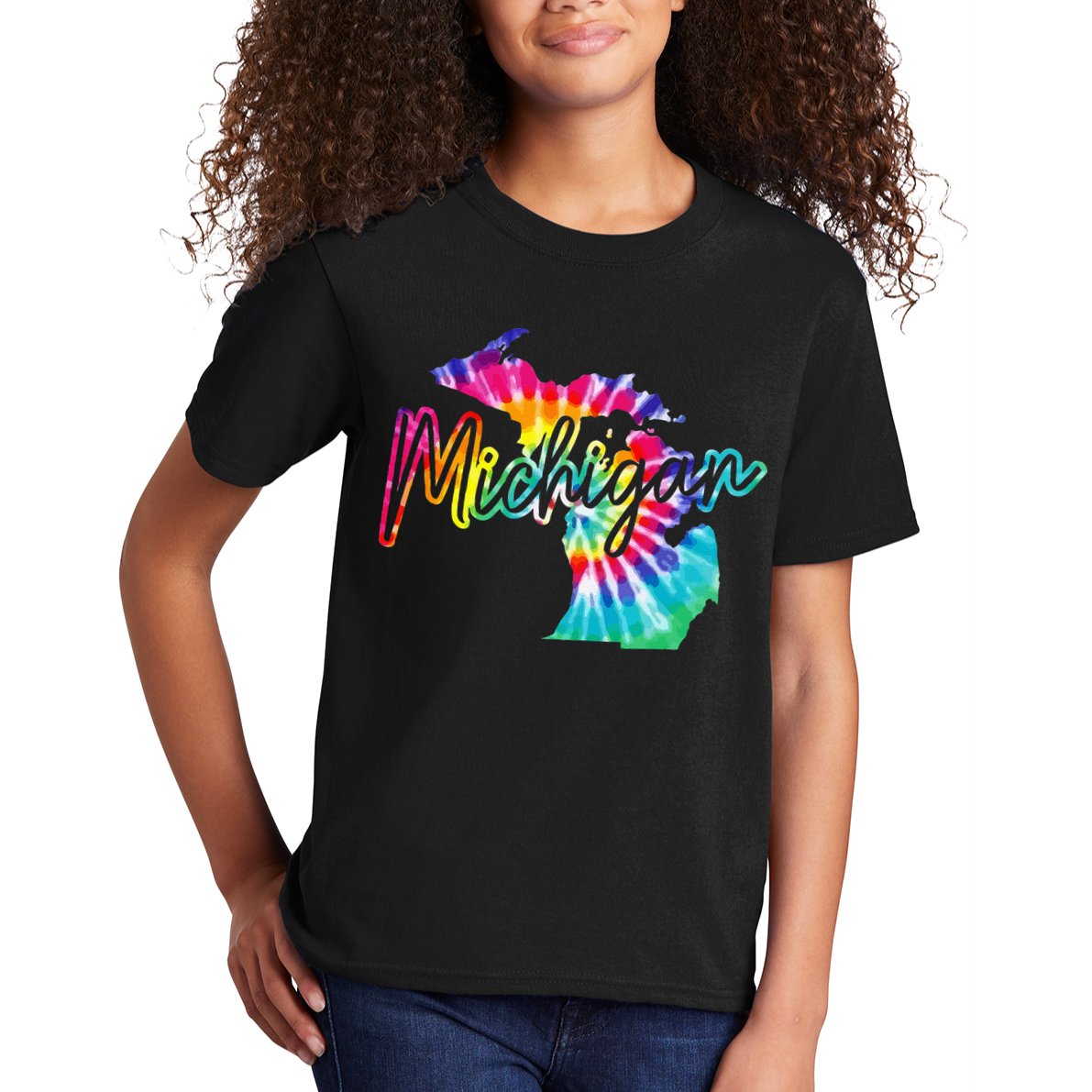 Michigan Tie Dye State Map Pride Hippie Vintage Retro Kids T-Shirt