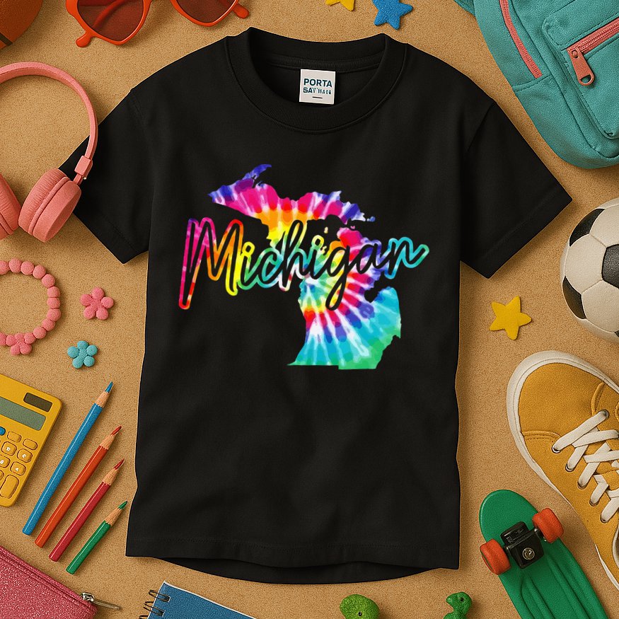 Michigan Tie Dye State Map Pride Hippie Vintage Retro Kids T-Shirt