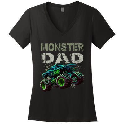 Monster Truck Dad Family Matching Monster Truck Lovers Women's V-Neck T-Shirt