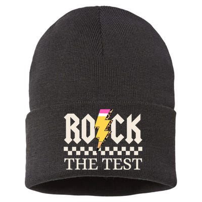 Motivational Testing Day For Teacher Student Rock The Test  Sustainable Knit Beanie