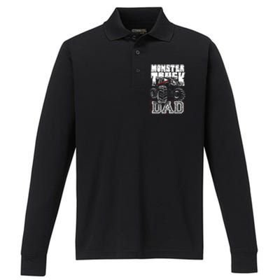 Monster Truck Dad Performance Long Sleeve Polo